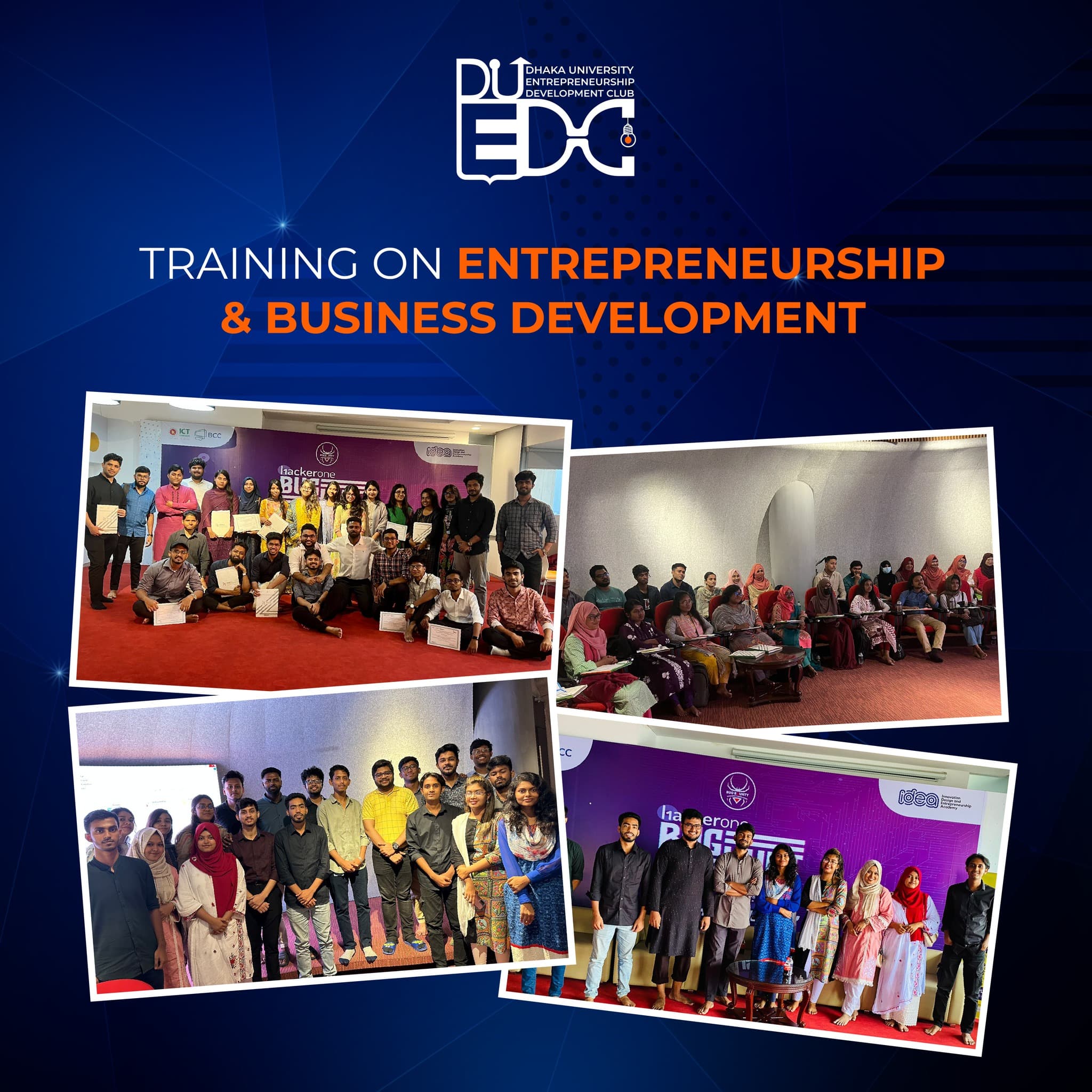 DUEDC training poster on entrepreneurship and business development.