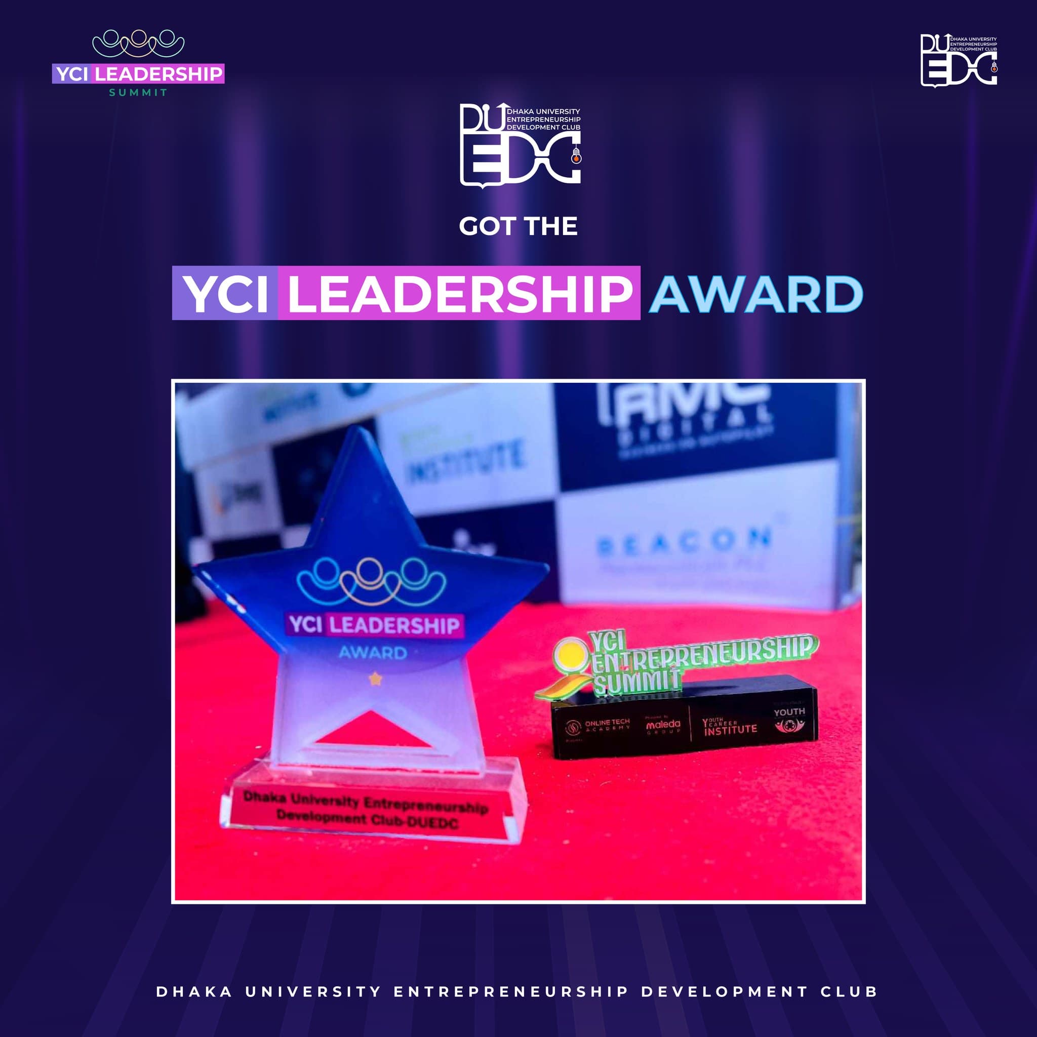 DUEDC members receiving recognition at the YCI Leadership platform.